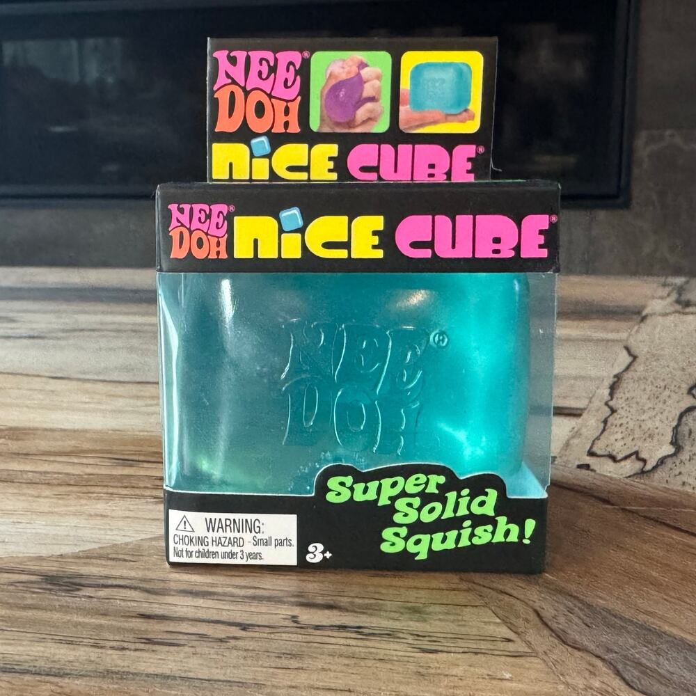 NIB NeeDoh Nice Cube Translucent Blue Super Solid Squish Schylling Viral Squishy